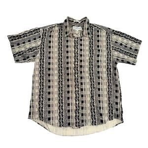 VTG 80s Natural Issue Shirt Men XL Slim Geometric Striped Short Sleeve Cotton